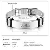 Engraved Men's Stainless Steel Bracelet, Adjustable Mesh Watch Band