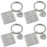 Engraved Calendar Heart Key Chain - Date Keychains for Women