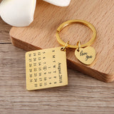 Engraved Calendar Heart Key Chain - Date Keychains for Women