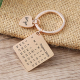 Engraved Calendar Heart Key Chain - Date Keychains for Women