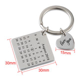 Engraved Calendar Heart Key Chain - Date Keychains for Women