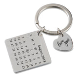 Engraved Calendar Heart Key Chain - Date Keychains for Women