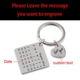 Engraved Calendar Heart Key Chain - Date Keychains for Women