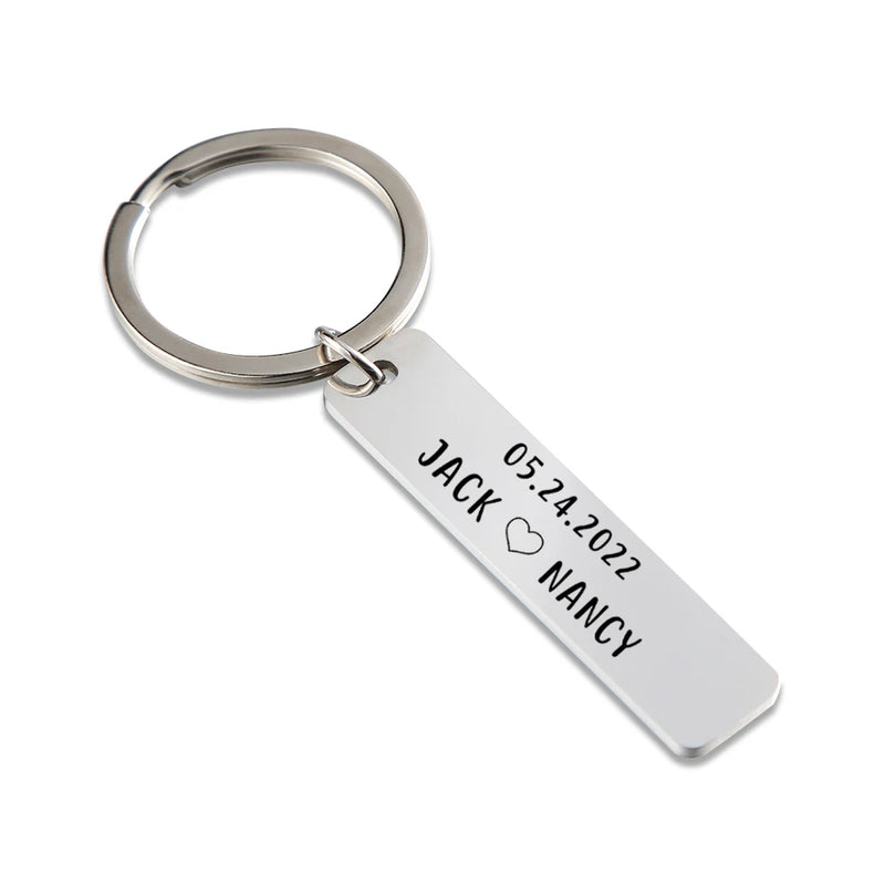 Engraved Couples Keychain Name and Date Anniversary Key Chain Stainless Steel