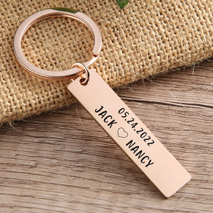 Engraved Couples Keychain Name and Date Anniversary Key Chain Stainless Steel