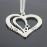 Engraved Couples Necklace with Birthstones Long Necklaces Any Name YP2492