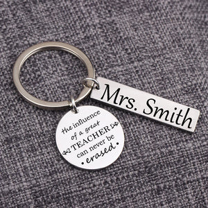 Engraved Name Keychain - Influence of a Great Teacher - Key Tag