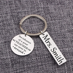 Engraved Name Keychain - Influence of a Great Teacher - Key Tag