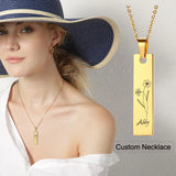 Personalized Birth Flower Necklace Stainless Steel Wedding Jewelry