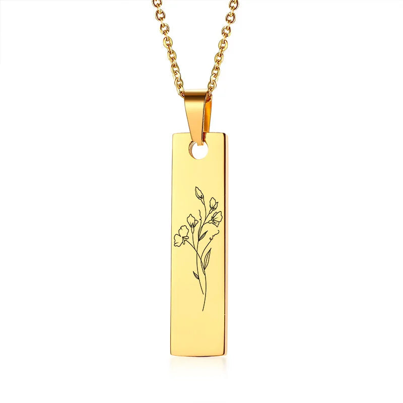 Personalized Birth Flower Necklace Stainless Steel Wedding Jewelry
