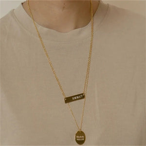Engraved Name Necklace Women Stainless Steel Round Pendant