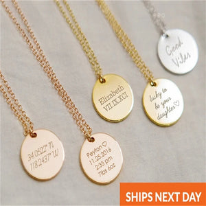 Engraved Name Necklace Women Stainless Steel Round Pendant