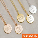 Engraved Name Necklace Women Stainless Steel Round Pendant