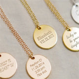 Engraved Name Necklace Women Stainless Steel Round Pendant