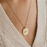 Engraved Name Necklace Women Stainless Steel Round Pendant