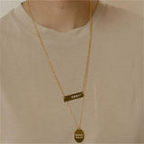 Engraved Name Necklace Women Stainless Steel Round Pendant