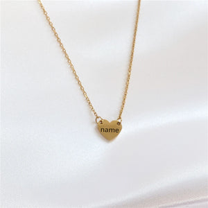 Engraved Dainty Heart Pendant Necklace Stainless Steel