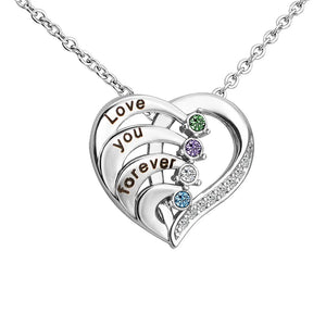 Personalized Family Name Heart Necklace with Birthstone for Mom