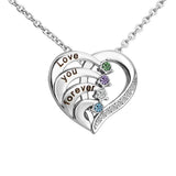 Personalized Family Name Heart Necklace with Birthstone for Mom