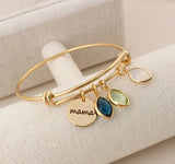 Engraved Family Names Stainless Steel Charms Bracelet with Birthstones