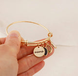Engraved Family Names Stainless Steel Charms Bracelet with Birthstones