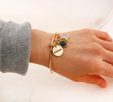 Engraved Family Names Stainless Steel Charms Bracelet with Birthstones