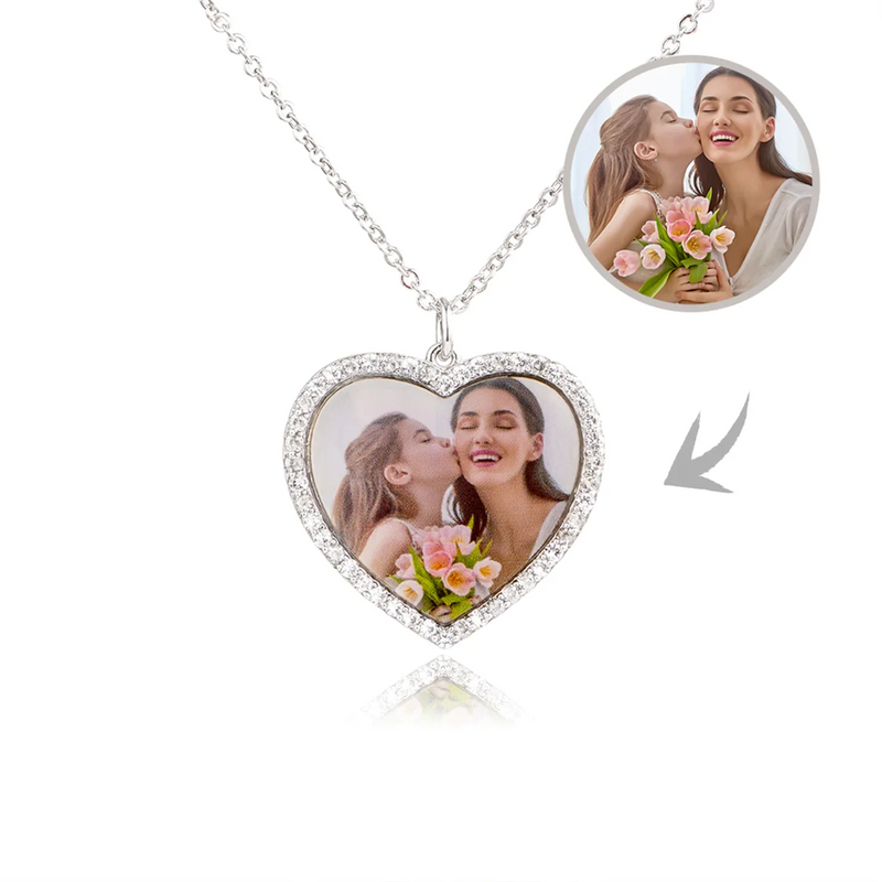 Engraved Heart Family Personalised Photo Necklace Stainless Steel Pendant