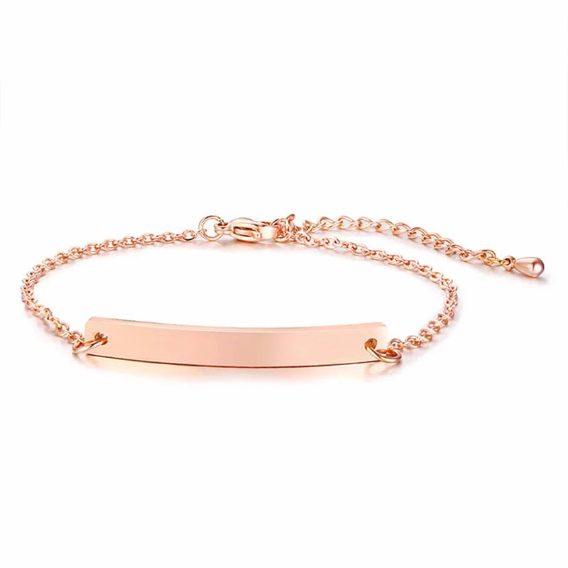 Engraved Name Date Bar Bracelet Bangle Personalized Women Jewelry