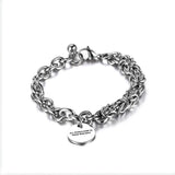 Engraved Letter Cuff Bracelet Stainless Steel Chain Couple Jewelry
