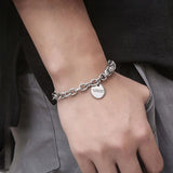Engraved Letter Cuff Bracelet Stainless Steel Chain Couple Jewelry