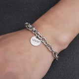 Engraved Letter Cuff Bracelet Stainless Steel Chain Couple Jewelry