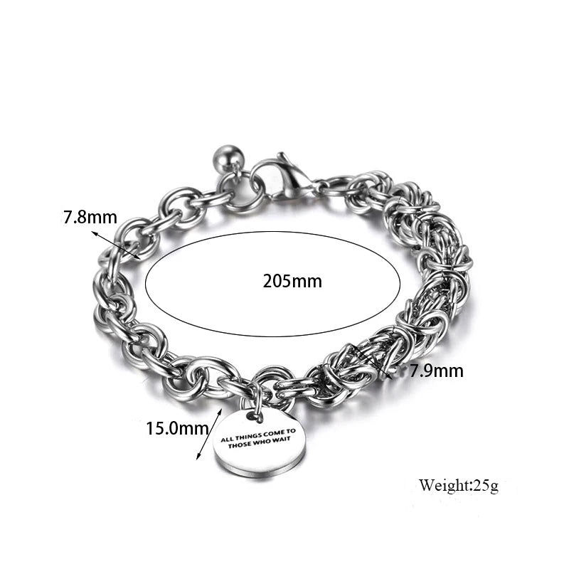 Engraved Letter Cuff Bracelet Stainless Steel Chain Couple Jewelry