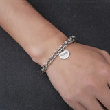 Engraved Letter Cuff Bracelet Stainless Steel Chain Couple Jewelry