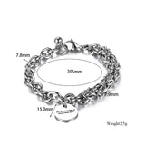 Engraved Letter Cuff Bracelet Stainless Steel Chain Couple Jewelry