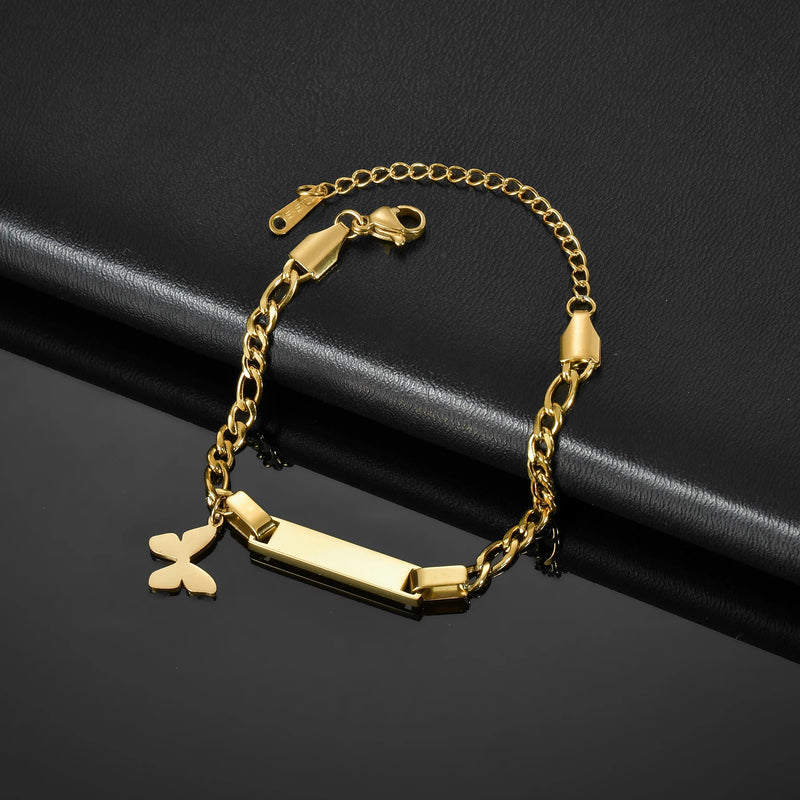 Engraved Name Baby Bracelet Stainless Steel Custom Lucky Number Birth Date