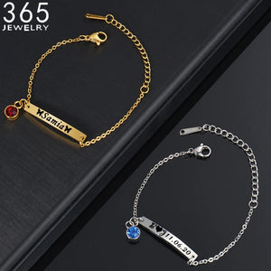 Engraved Name Birth Date Baby Bracelet Stainless Steel Kids Chain