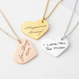 Engraved Name Handwriting Necklace Heart Pendant Personalized