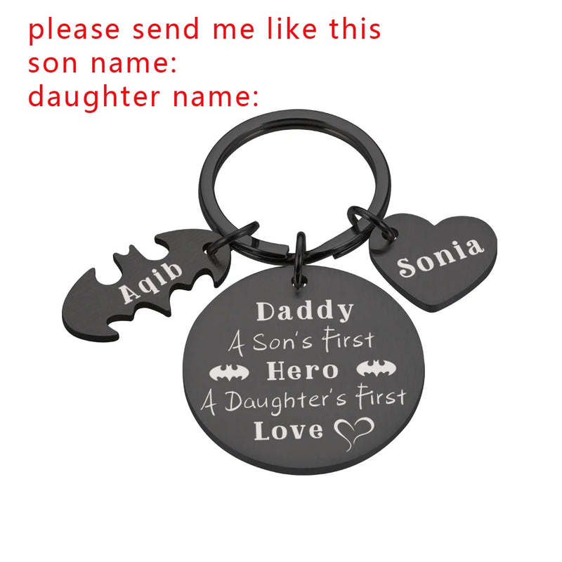 Engraved Daddy Keychain with Kids' Names for Men. Father's Day Gift