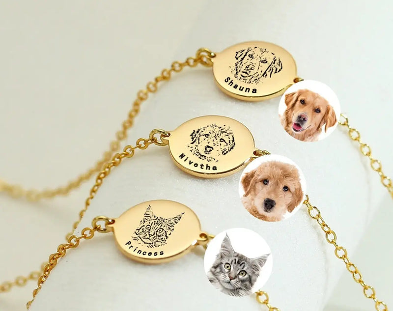 Engraved Pet Portrait Bracelet, Personalized Photo Jewellery for Women