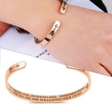 Engraved Inspirational Bracelet Stainless Steel Crown Letter Bangle