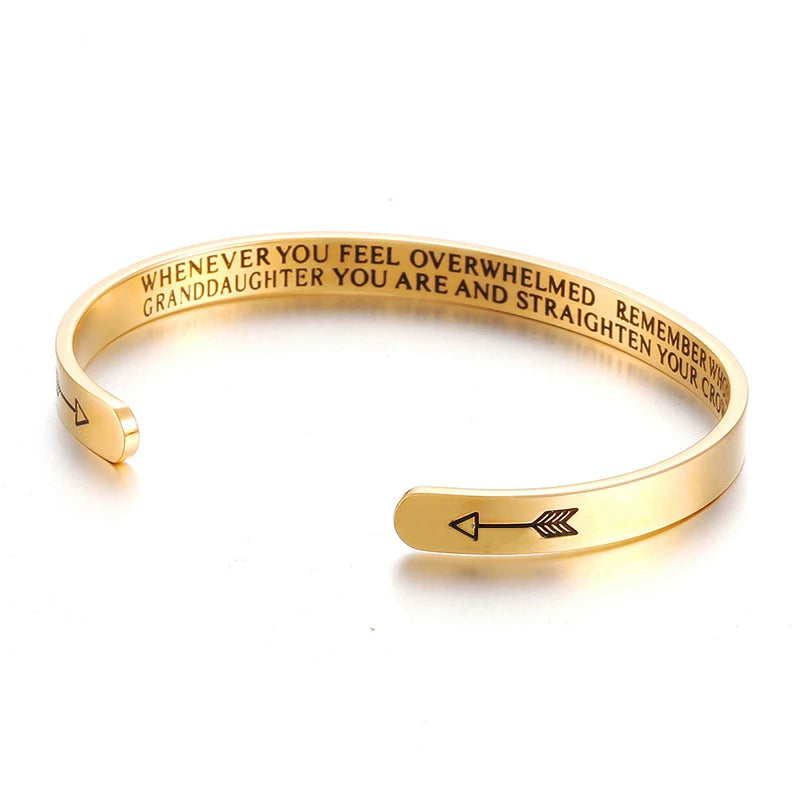 Engraved Inspirational Bracelet Stainless Steel Crown Letter Bangle
