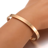 Engraved Inspirational Bracelet Stainless Steel Crown Letter Bangle
