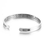 Engraved Inspirational Bracelet Stainless Steel Crown Letter Bangle