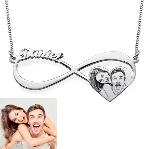 Engraved Photo Necklace Stainless Steel Heart Charm Personalized Portrait
