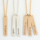 Personalized Vertical Names Necklace Stainless Steel Engraved Bar Necklace