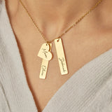 Personalized Vertical Names Necklace Stainless Steel Engraved Bar Necklace