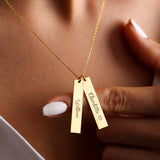 Personalized Vertical Names Necklace Stainless Steel Engraved Bar Necklace