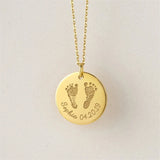 Baby Footprint Name Pendant Necklace - Personalized Stainless Steel Gift
