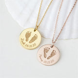 Baby Footprint Name Pendant Necklace - Personalized Stainless Steel Gift