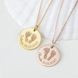 Baby Footprint Name Pendant Necklace - Personalized Stainless Steel Gift